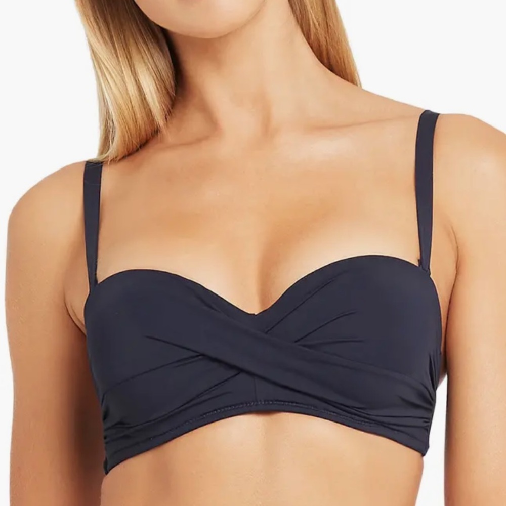 Sea Level Essentials Twist Front Bandeau Bikini Top Navy Night Sky Size 12 - Picture 5 of 6
